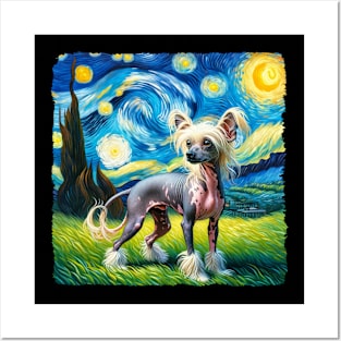 Starry Chinese Crested Dog Portrait - Pet Portrait Posters and Art